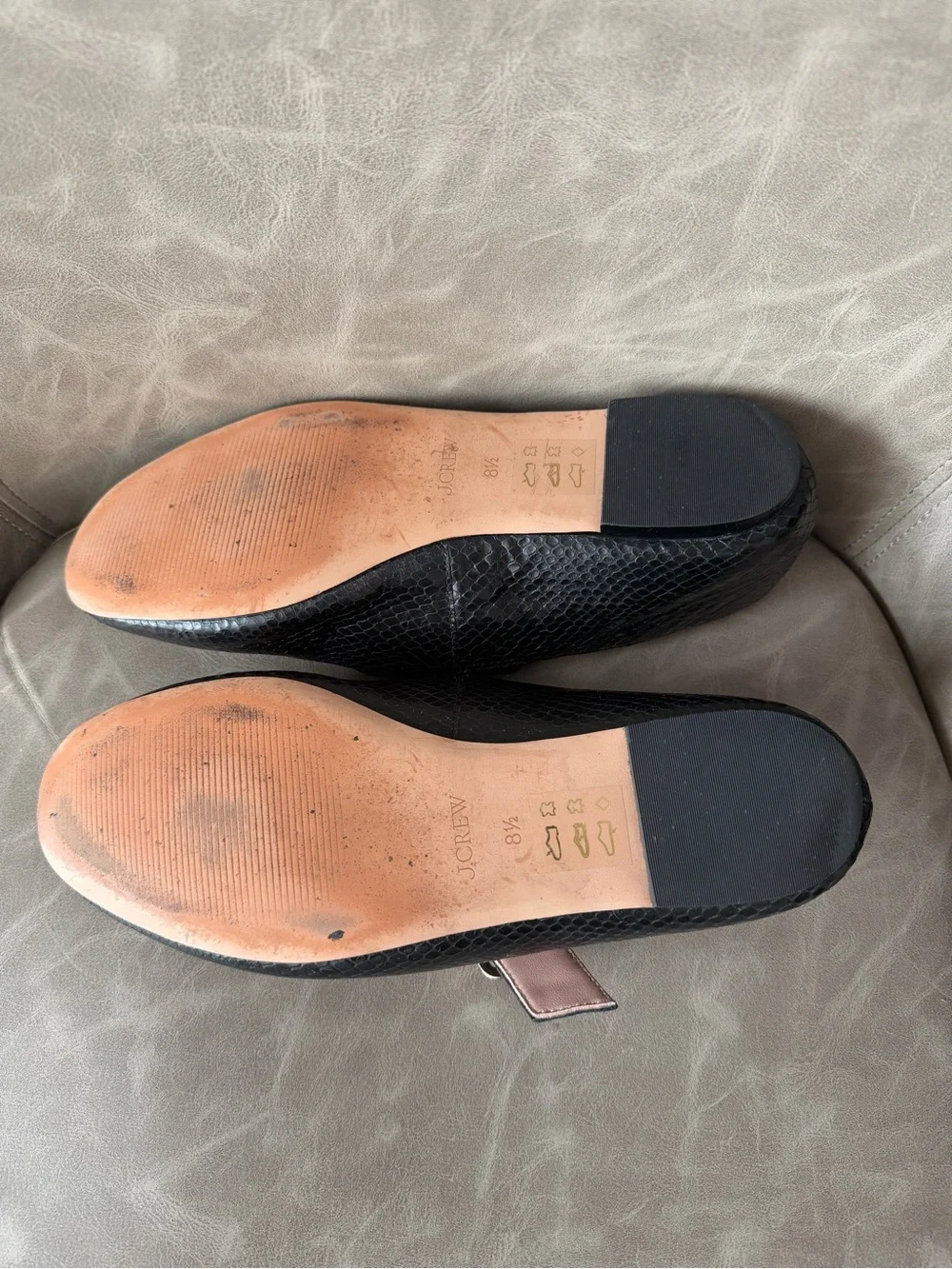 J. Crew Logan Black Textured Mary Jane Flats with Gold Buckle